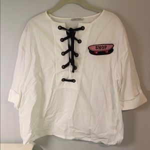 Zara White Lace Up Blouse
